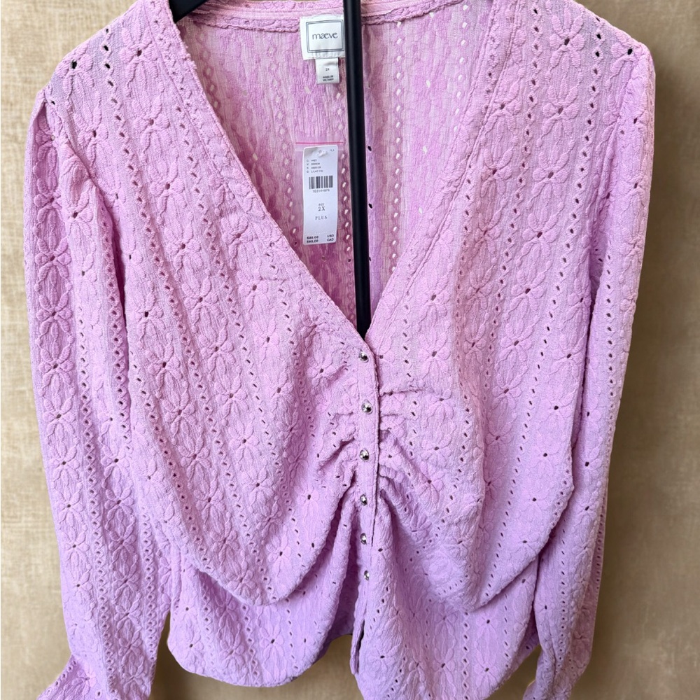 Maeve Pink Eyelet Button-Front Blouse - Picture 2 of 5